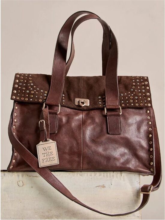 Free People Handbags - Free People Shay Tote Espresso Brown Studded Leather Satchel